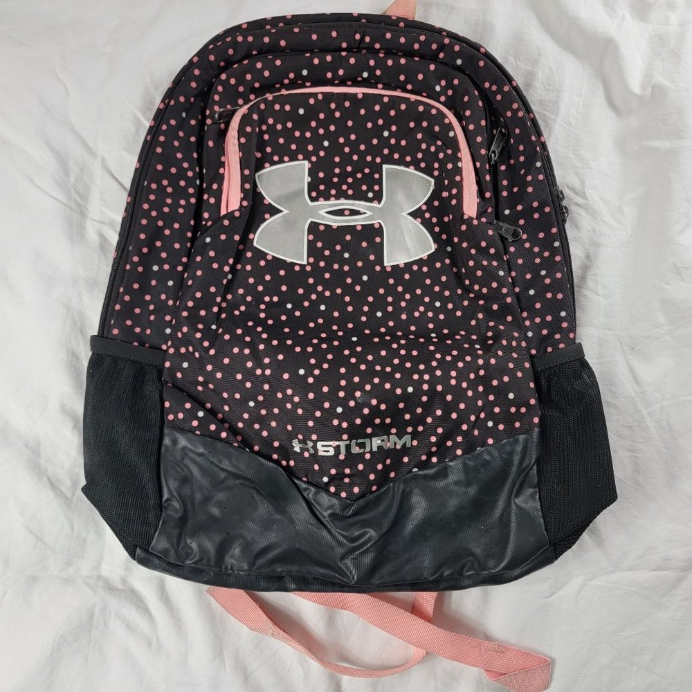 Under Armour Storm Backpack Black Pink Polka Dots School Laptop Book Bag 1277422